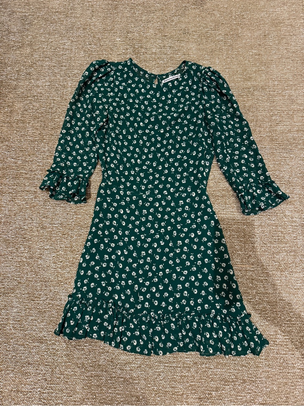 Reformation Forest Green Floral Ruffle Dress